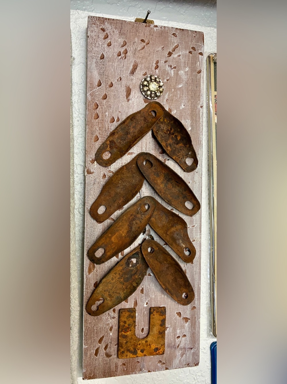 Rustic Handmade Wood and Metal Wall Art - Reclaimed Rusted Hardware on Wood